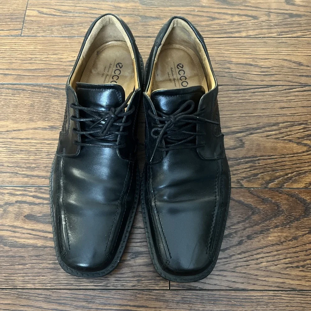 ECCO Men's 46 US 12 Seattle Bicycle Toe Leather Oxford Black Lace Up Dress Shoes